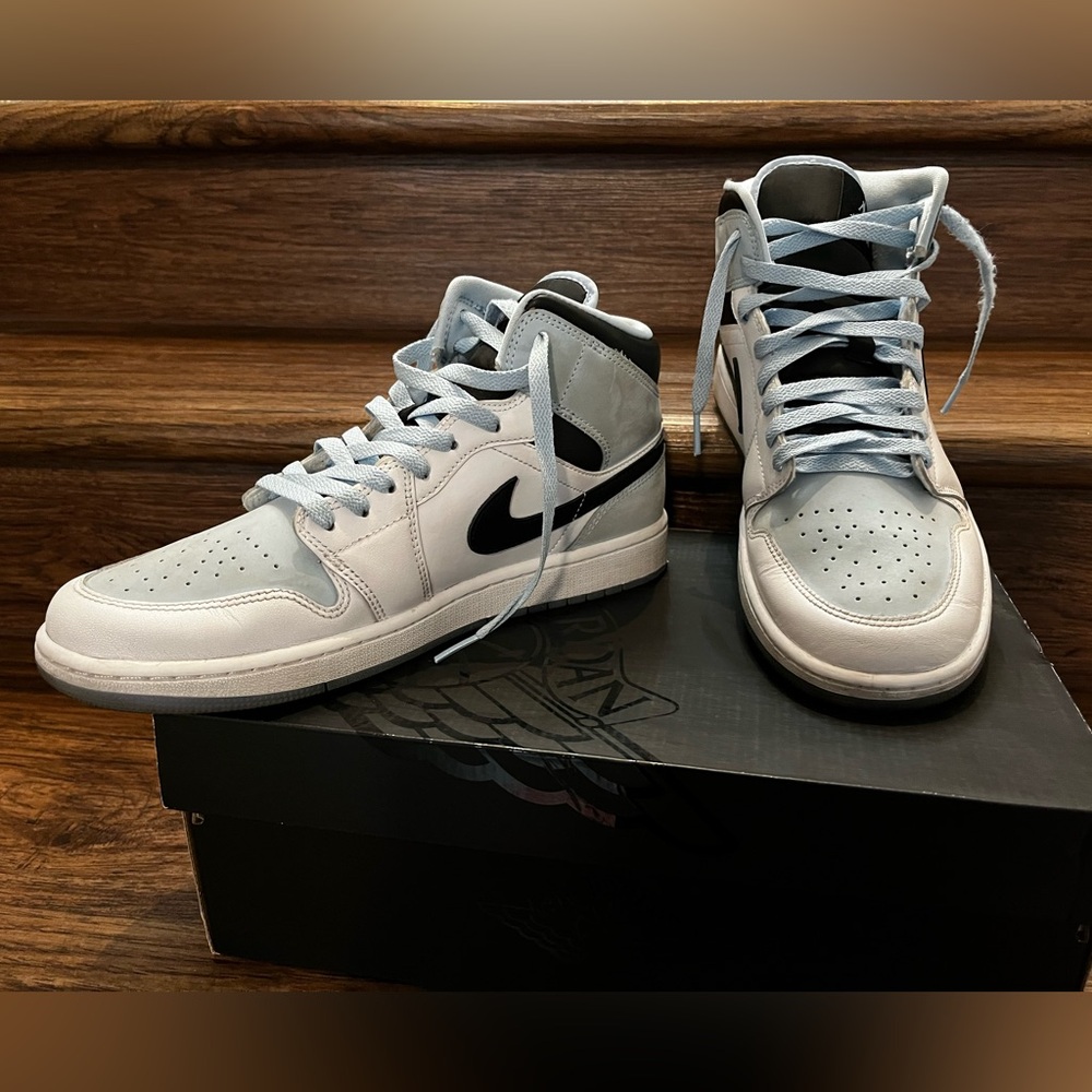 Air Jordan 1 Mid SE- White/Ice Blue/ Black - Men’s size 10